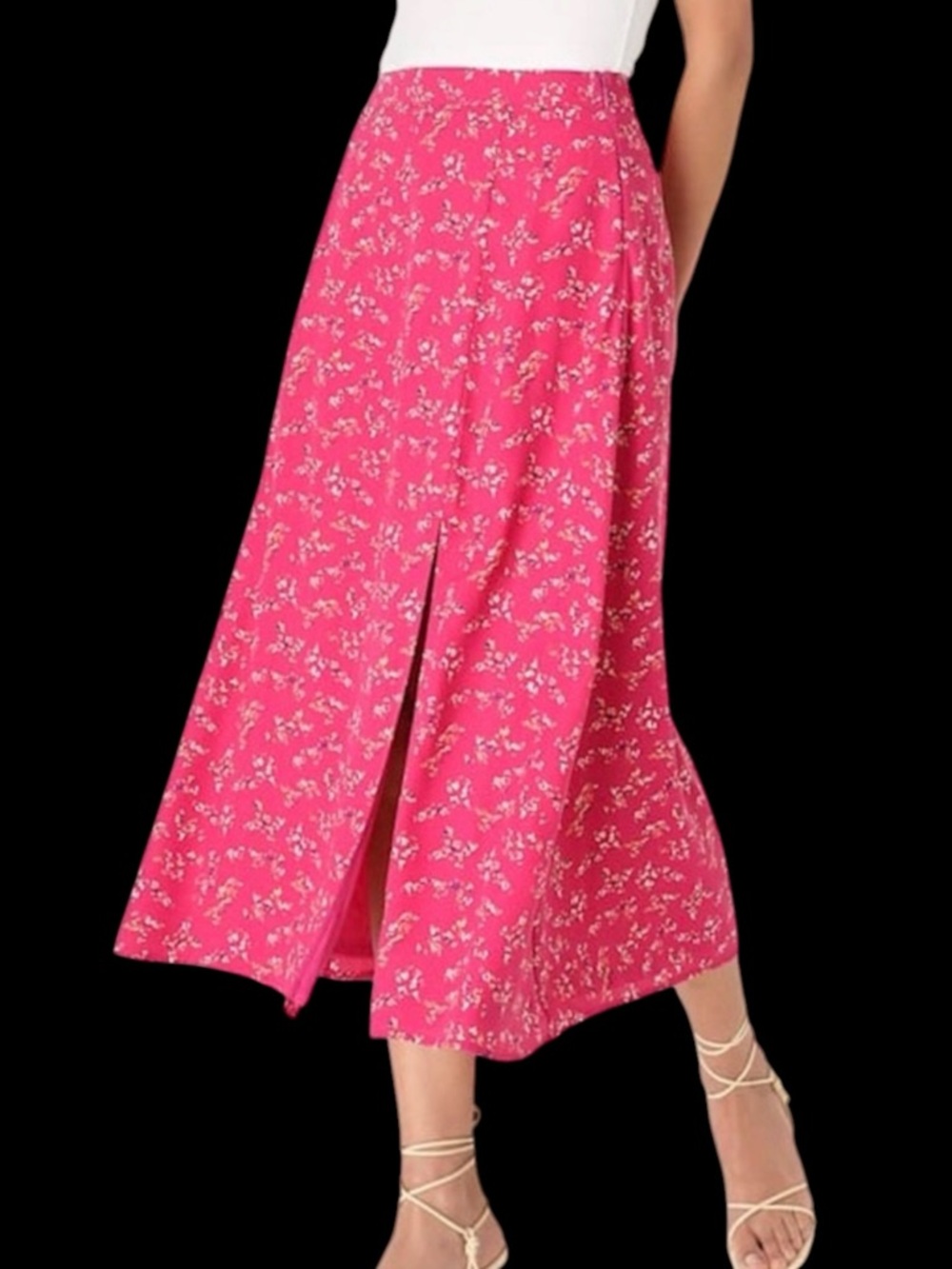 Lulus Bliss Me Hot Pink Floral Print Midi Skirt NWT